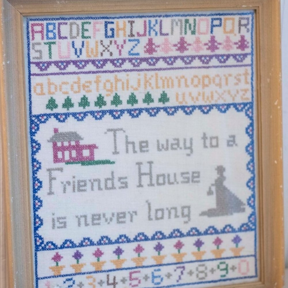 Vintage Cross Stitch Sampler, The Way To a Friends House Country Folk Art
